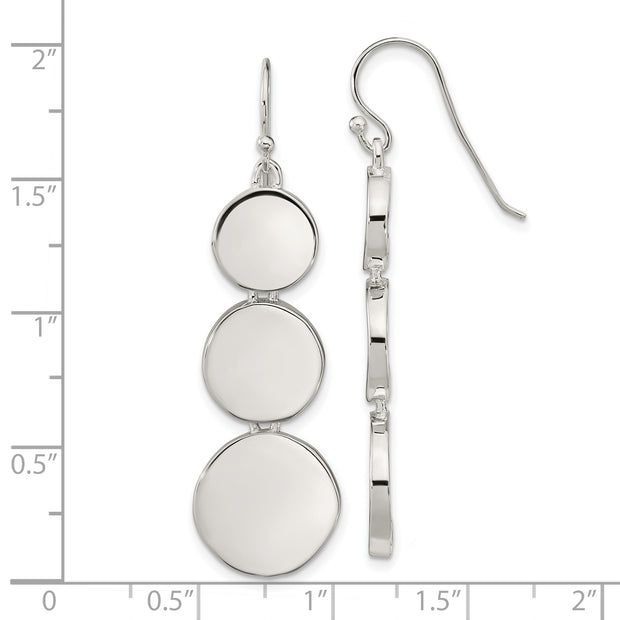 Sterling Silver Polished Tapered Disc Dangle Earrings