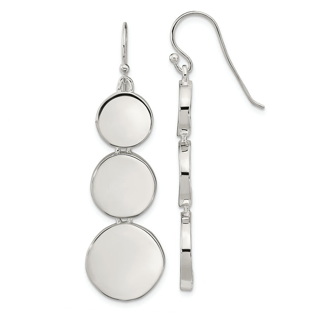 Sterling Silver Polished Tapered Disc Dangle Earrings
