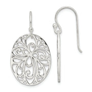 Sterling Silver Polished Cross Design Oval Dangle Earrings