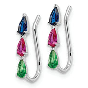 Sterling Silver RH-plated Polished Multi-color Pear CZ Ear Climber Earrings