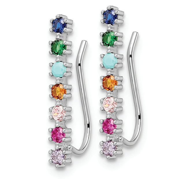 Sterling Silver Rhodium-plated Polished Multi-color CZ Ear Climber Earrings
