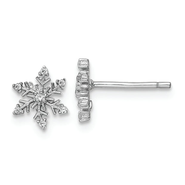 Sterling Silver Rhodium-plated Polished CZ Snowflake Post Earrings