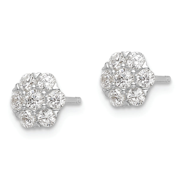 Sterling Silver Rhodium-plated Polished CZ Flower Post Earrings