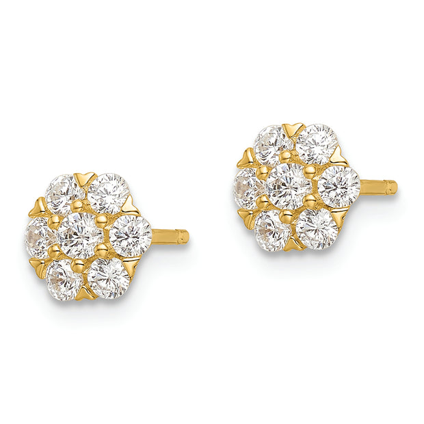 Sterling Silver Gold-tone Polished CZ Flower Post Earrings