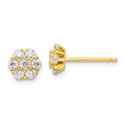Sterling Silver Gold-tone Polished CZ Flower Post Earrings