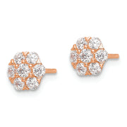Sterling Silver Rose-tone Polished CZ Flower Post Earrings