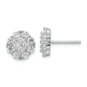 Sterling Silver Rhodium-plated Polished CZ Cluster Flower Post Earrings