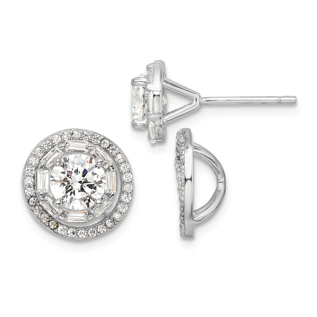Sterling Silver Rhodium-plated Polished 6mm CZ Stud w/ Jackets Earrings