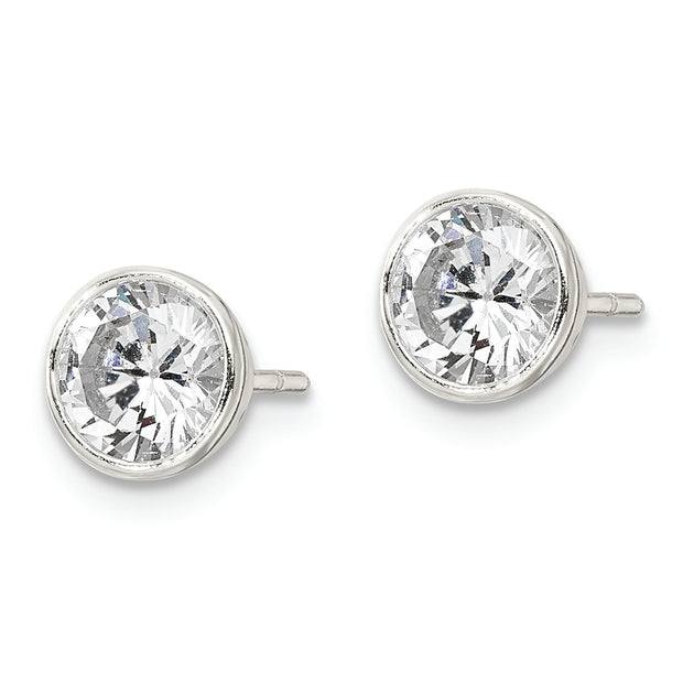 Sterling Silver Polished 6mm Round CZ Bezel Set Stud Earrings