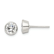 Sterling Silver Polished 6mm Round CZ Bezel Set Stud Earrings