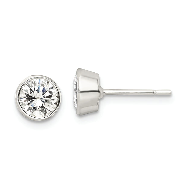 Sterling Silver Polished 6mm Round CZ Bezel Set Stud Earrings