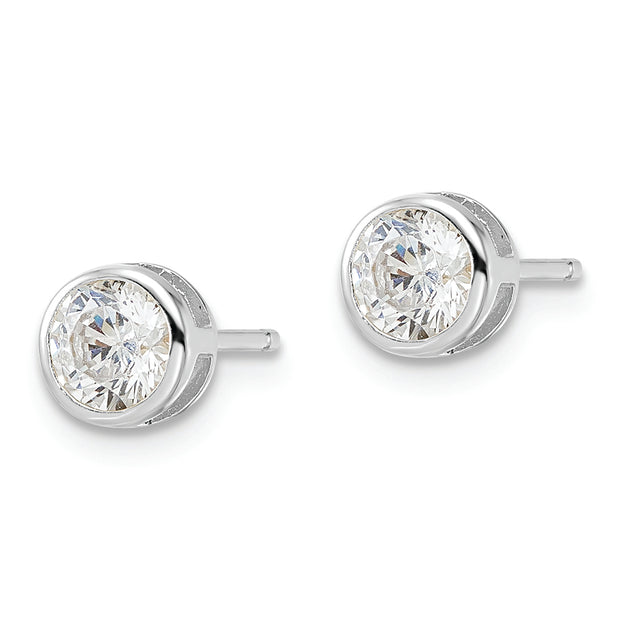 Sterling Silver Rhod-plated Polished 5mm Round CZ Bezel Set Stud Earrings