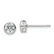 Sterling Silver Rhod-plated Polished 5mm Round CZ Bezel Set Stud Earrings