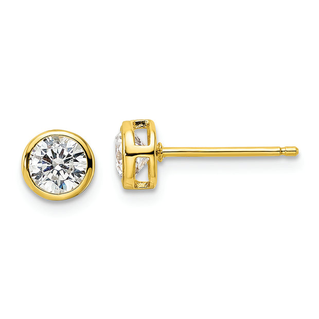 Sterling Silver Gold-tone Polished 5mm Round CZ Bezel Set Stud Earrings