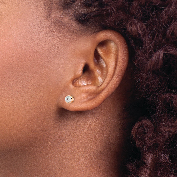 Sterling Silver Rose-tone Polished 5mm Round CZ Bezel Set Stud Earrings