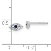 Sterling Silver Rhodium-plated Polished Blue & White CZ Eye Post Earrings