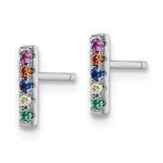 Sterling Silver Rhodium-plated Polished Multi-color CZ Bar Post Earrings