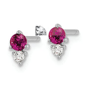 Sterling Silver Rhodium-plated Polished Red & White CZ Post Earrings