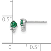 Sterling Silver Rhodium-plated Polished Green & White CZ Post Earrings