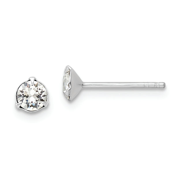 Sterling Silver Rhodium-plated Polished Round 4.5mm Crystal Stud Earrings