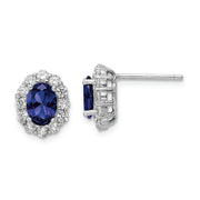 Sterling Silver Rhodium-plated Polished Blue & White CZ Oval Post Earrings
