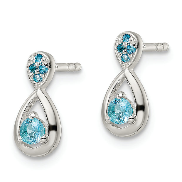Sterling Silver Polished Blue CZ Teardrop Post Dangle Earrings
