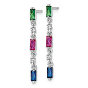 Sterling Silver Rhodium-plated Polished Multicolor CZ Post Dangle Earrings