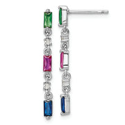 Sterling Silver Rhodium-plated Polished Multicolor CZ Post Dangle Earrings