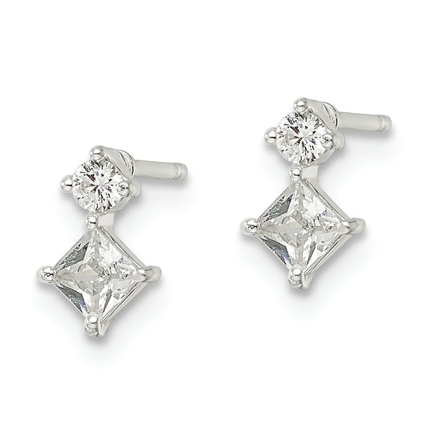 Sterling Silver Polished Two Square CZ Post Earrings