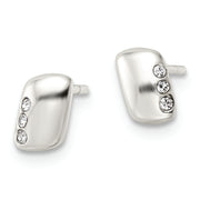 Sterling Silver Polished Rectangle and CZ Post Earrings