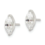 Sterling Silver Polished 9x4mm Marquise CZ Stud Earrings