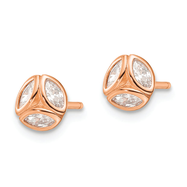 Sterling Silver Rose-tone Polished CZ Circle Post Earrings