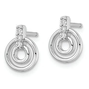 Sterling Silver Rhodium-plated Polished CZ Circles Post Earrings