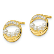 Sterling Silver Gold-tone CZ & Shell Pearl Post Earrings
