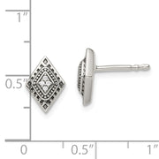 Sterling Silver Polished & Antiqued CZ Diamond-shape Post Earrings