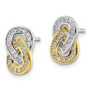 Sterling Silver RH-plated & Gold-plated CZ Teardrop Infinity Post Earrings