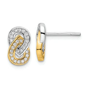 Sterling Silver RH-plated & Gold-plated CZ Teardrop Infinity Post Earrings