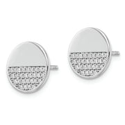 Sterling Silver Rhodium-plated Polished CZ Disc Post Earrings