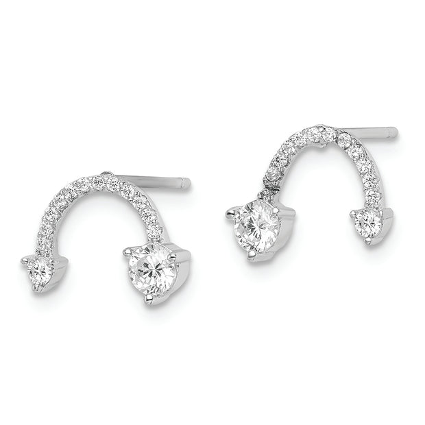 Sterling Silver Rhodium-plated Polished CZ Half Circle Post Earrings