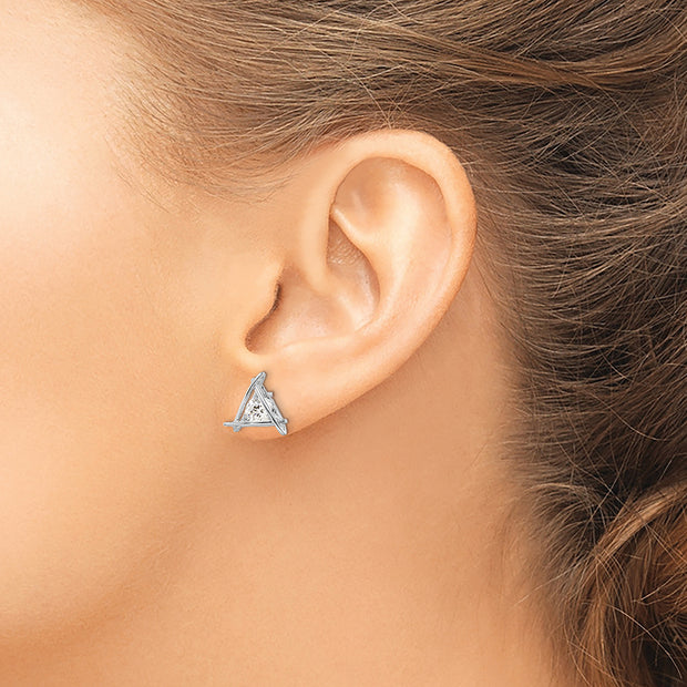 Sterling Silver Rhodium-plated Triangle CZ Post Earrings