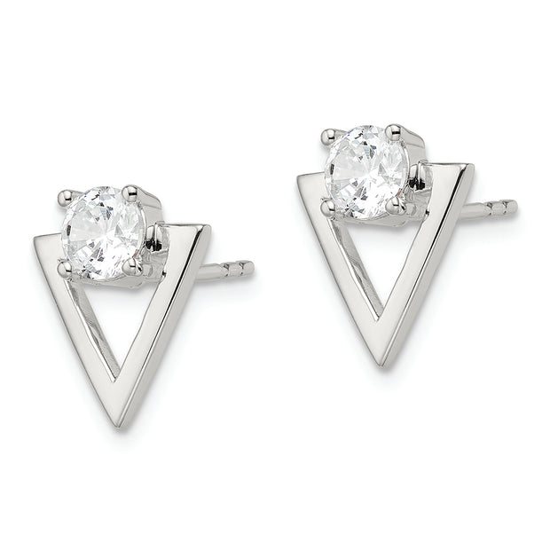 Sterling Silver Polished CZ Triangle Post Earrings