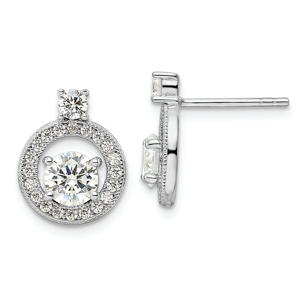 Sterling Silver Rhodium-plated Polished CZ Halo Circle Post Earrings