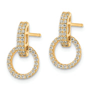 Sterling Silver Gold-tone Polished CZ Circle Post Dangle Earrings