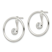 Sterling Silver Polished Slide On Dangle CZ Circle Earrings