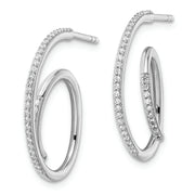 Sterling Silver Rhodium-plated CZ Fancy J Hoop Post Earrings