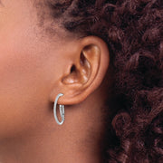 Sterling Silver Rhodium-plated CZ Fancy J Hoop Post Earrings