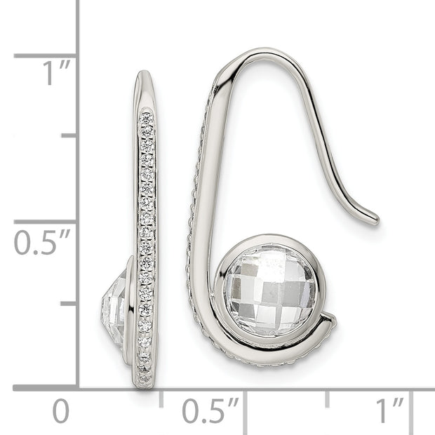 Sterling Silver Polished Checkerboard CZ Dangle Earrings