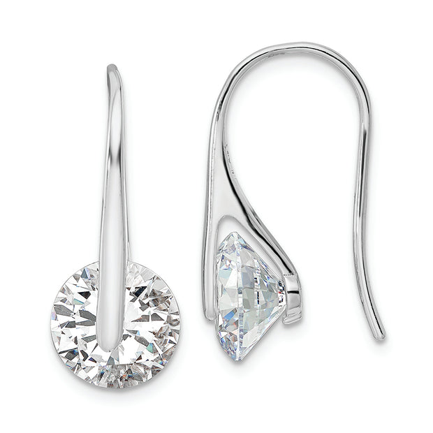 Sterling Silver Rhodium-plated Polished Round CZ Dangle Earrings