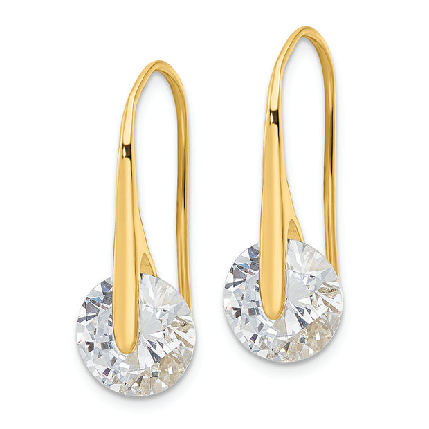 Sterling Silver Gold-tone Polished Round CZ Dangle Earrings