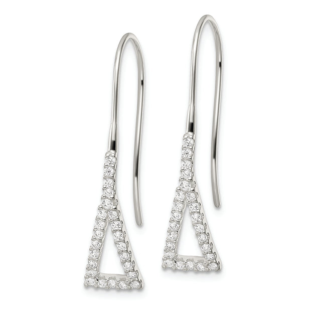 Sterling Silver Polished Triangle CZ Dangle Earrings